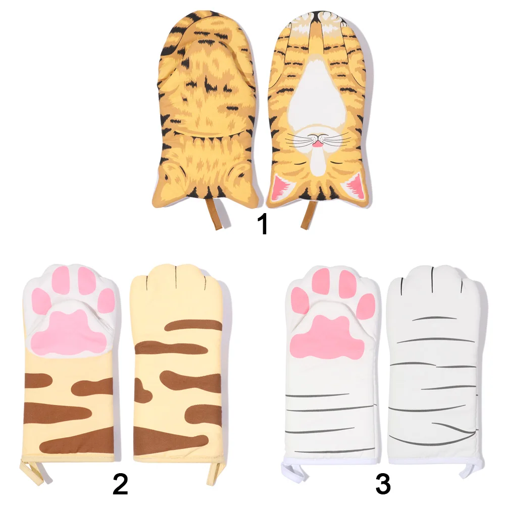 1Pc Cute Cartoon Cat Paws Pattern Oven Mitts Cotton Insulation Gloves Anti-Scalding Heat Resistant Baking Supply Microwave Tool