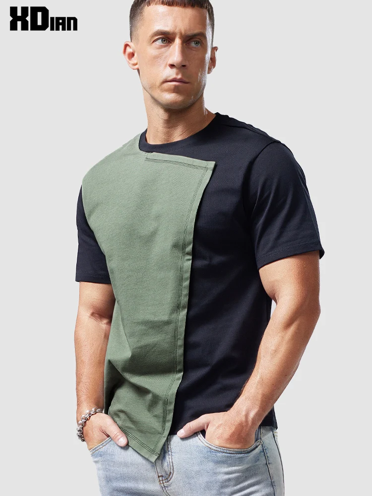 

Spliced Contrasting AsymmetricAl Chinese Style Short Sleeved T-shirt