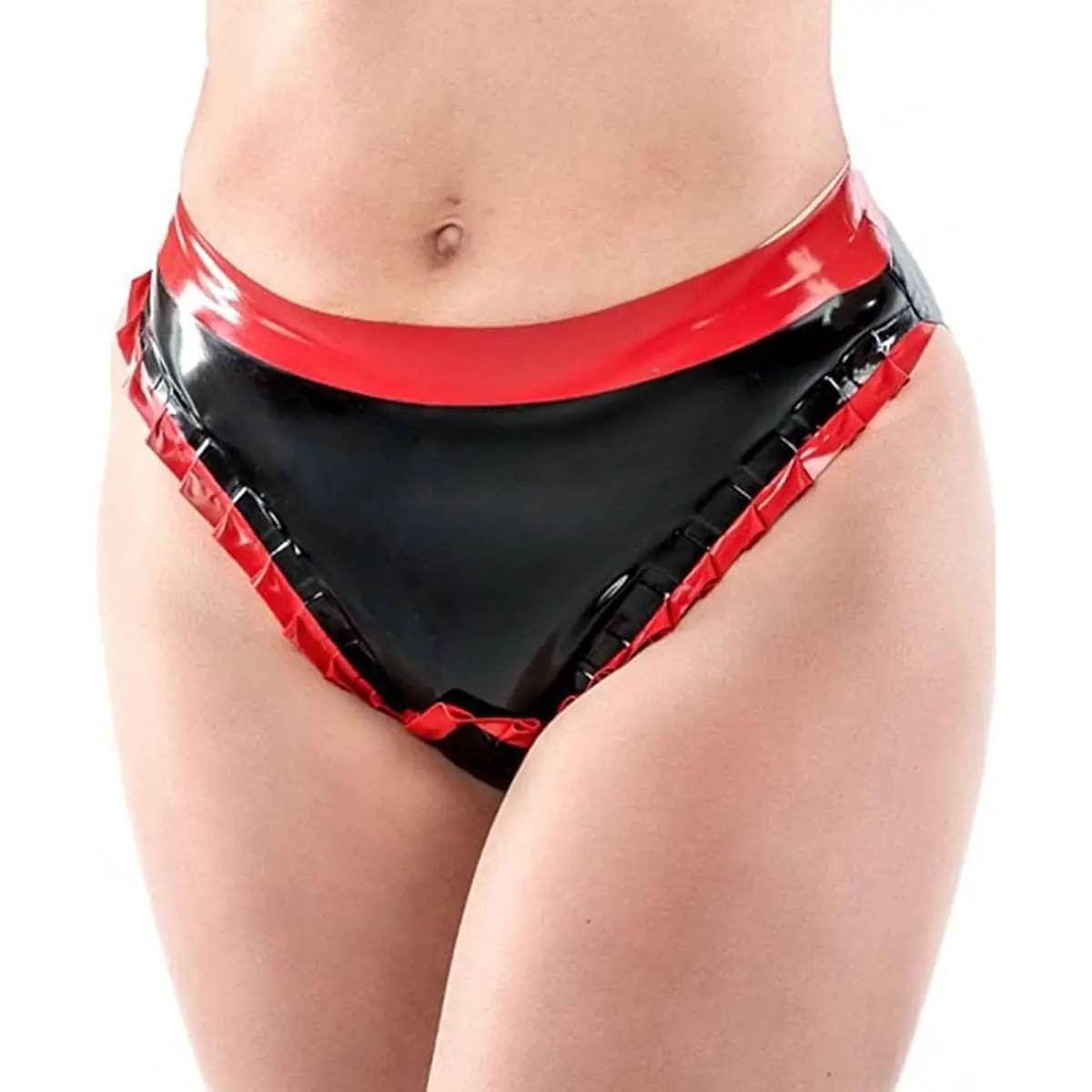 

Black with Red Sexy Latex Briefs with Frills Open Back Rubber Underwears Panties Underpants Pants,Pink and Red,XL