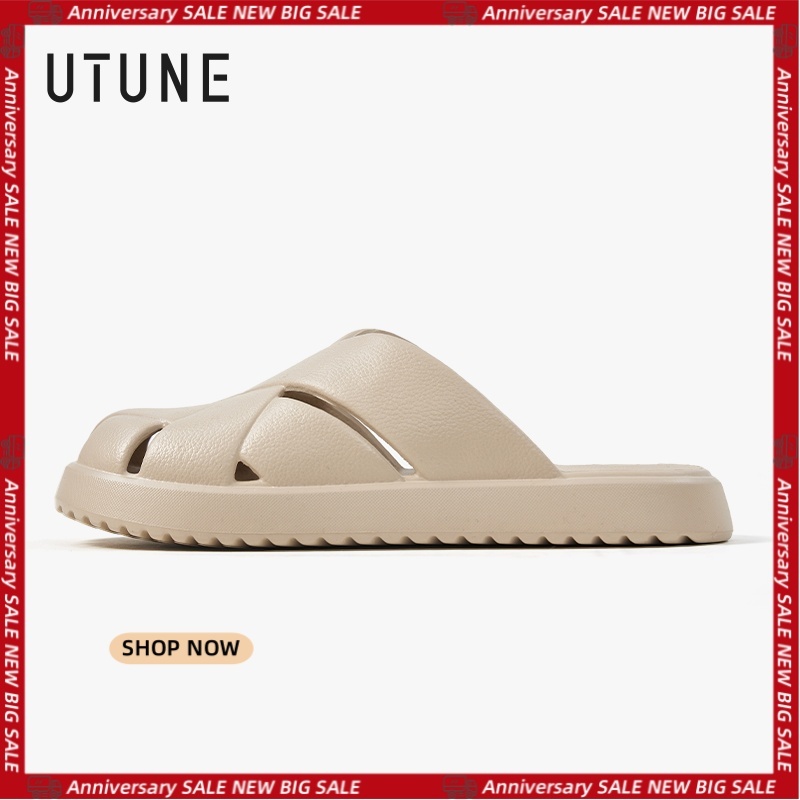UTUNE Womenâs Summer EVA Slide Sandals Lightweight Non-Slip Woven Toe Slippers Soft Platform Open-Toe Indoor Outdoor Shoes