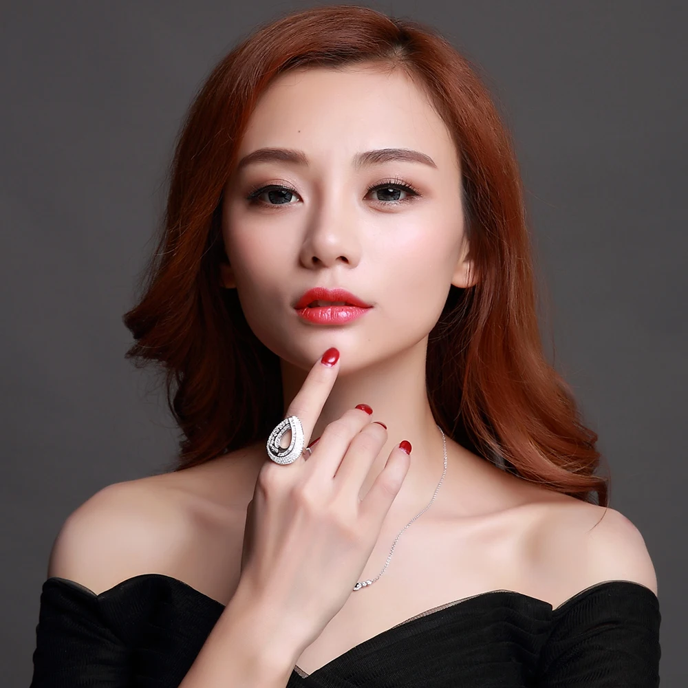 Shiny Cubic Zircon Copper Fashion Jewelry For Women/Men Luxury Teardrop Design Ring