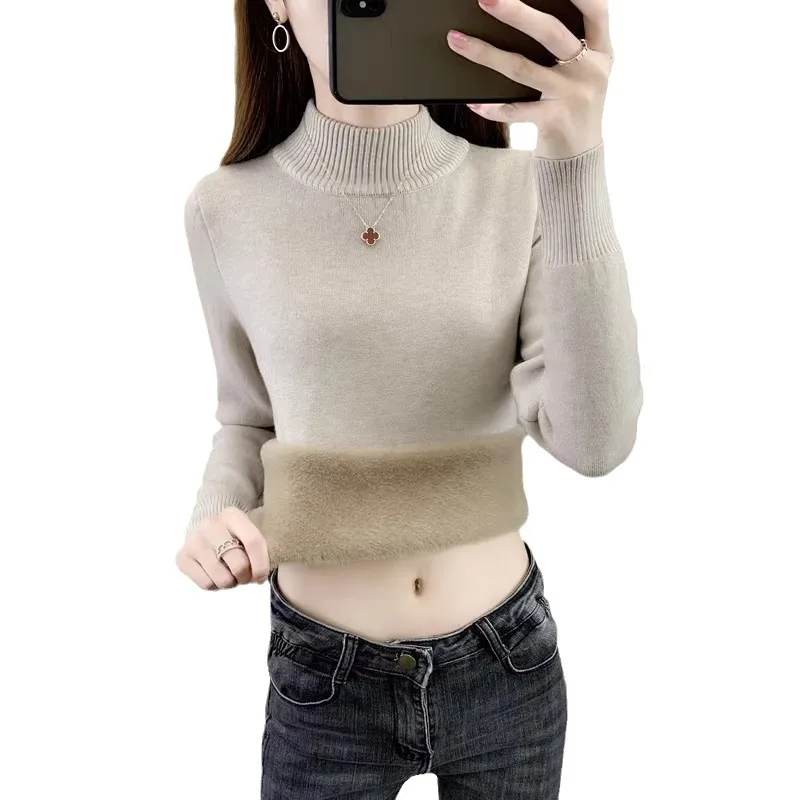 Autumn Velvet Knitted Sweater Women Long Sleeve