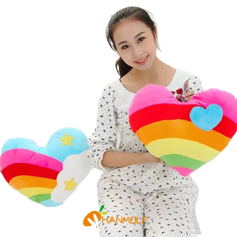 40*35cm 1 Pair Cuddly Heart Shaped Rainbow Pillow Star Heart Emboridery Plush Throw Pillow Sofa Chair Decor Friends Gift 6
