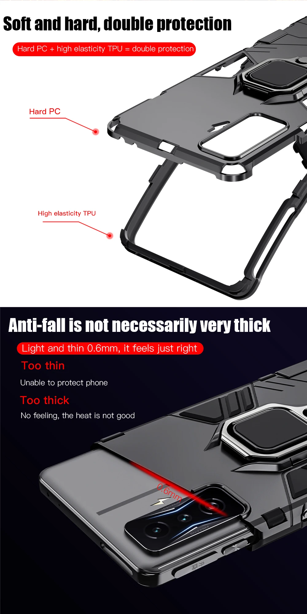 KEYSION Stoßfestes Rüstungsgehäuse für Xiaomi POCO F4 GT F4 5G F3 GT Ringständer-Telefonrückseite für Redmi K50 Gaming K50 Pro_voghion.com