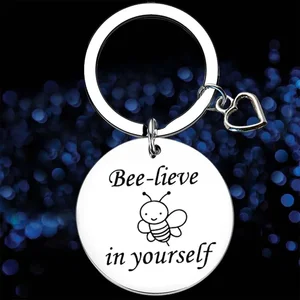 Cute Inspirational Gift Keychain Believe In Yourself Key Chain Pendant Bee Lover Gift Daughter Coworker Gift