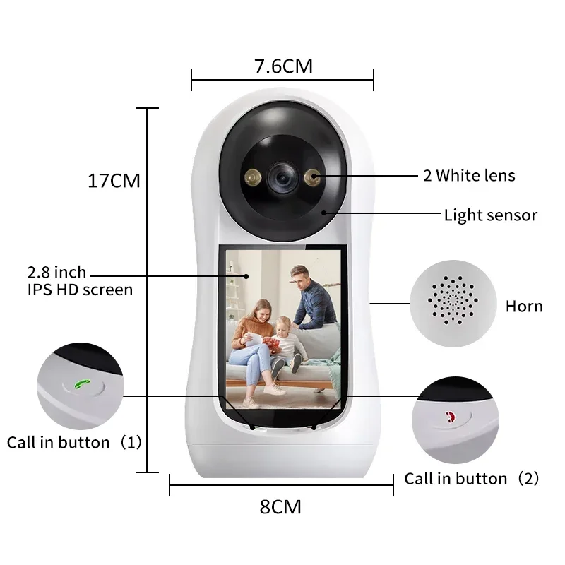 Security Camera 8MP PTZ Wifi 2.8 Inch IPS Screen Baby Cry Sound Detection Wireless IP Baby Monitor V380