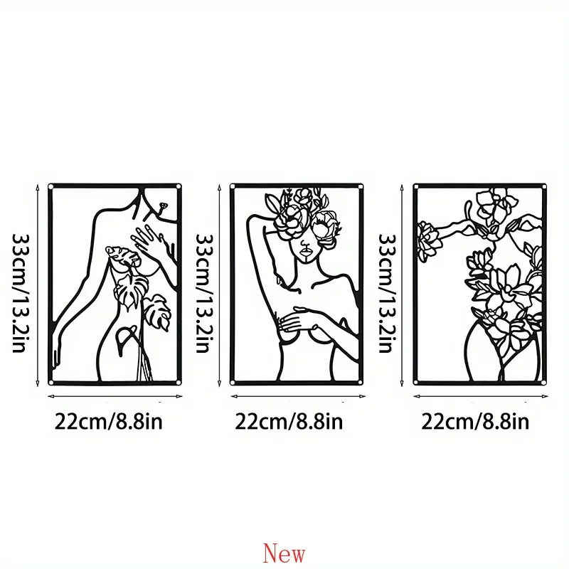 

Акция, 3 шт., металлическая Минималистичная абстрактная Женская Настенная Искусство, искусство, декор для спальни, кухни, ванной, металлическая Настенная Декорация