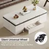 White Lift Coffee Table with 4 Chairs, 47 Inch Modern Coffee Table, Lift Coffee Table with Wheels and Drawers 5