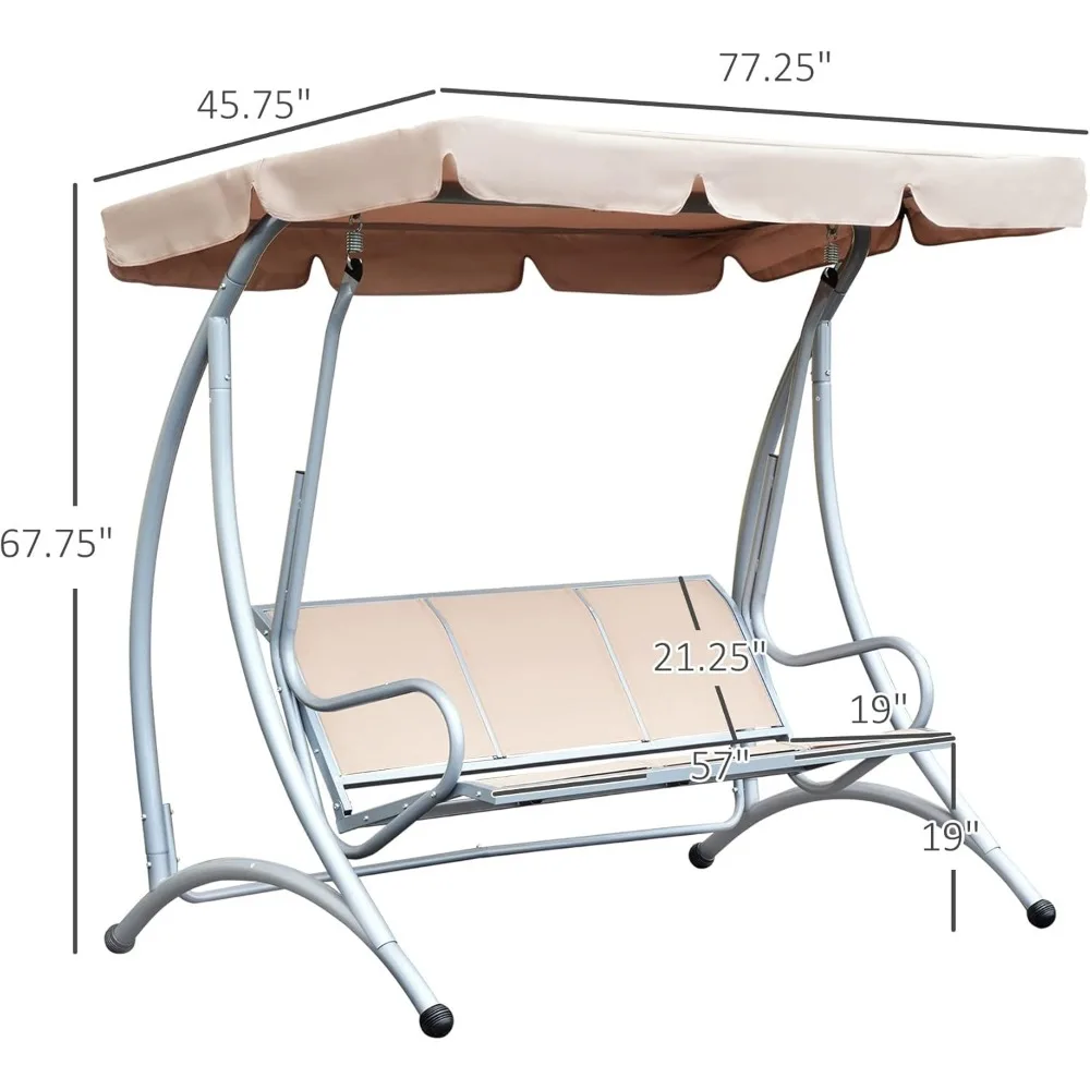 3-Seat Outdoor Porch Swing Chair Patio Swing Glider Adjustable Canopy Breathable Seat and Steel Frame for Garde