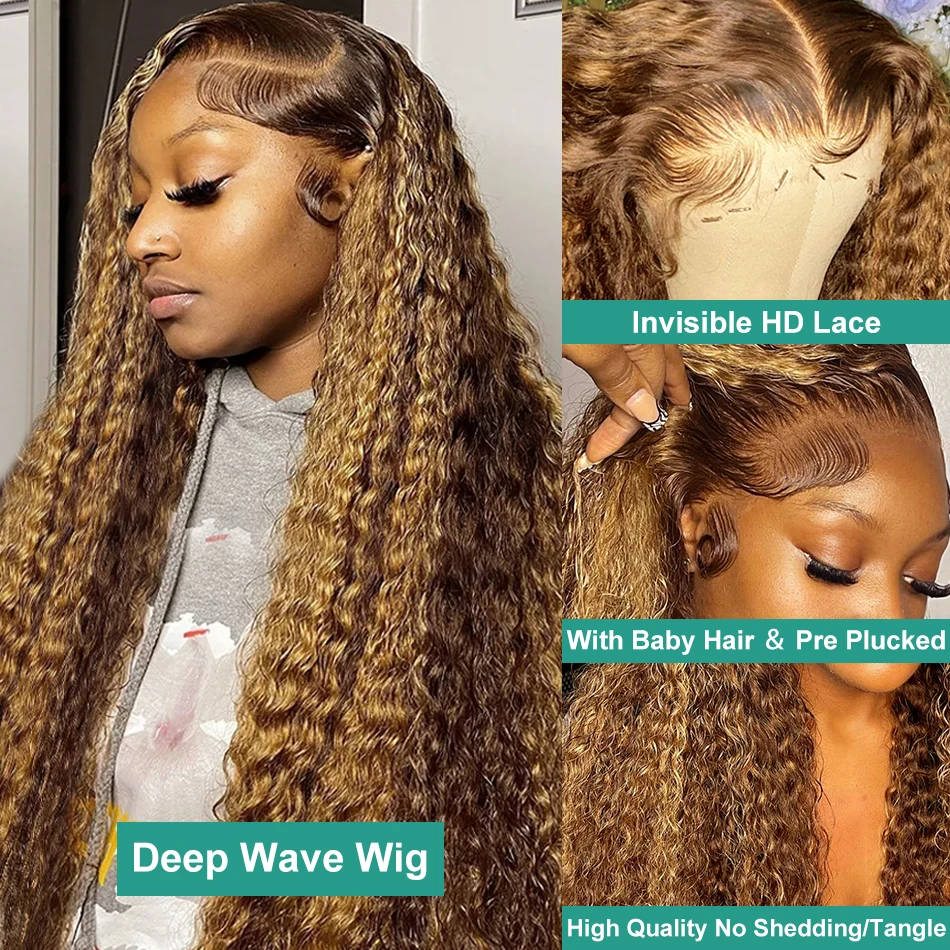 Human Hair Wigs Lace Front 30 40 Inches Ombre Straight Curly Deep Wave