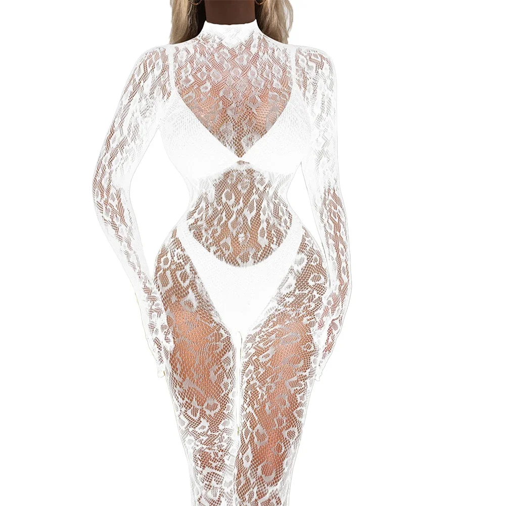 Women Bodysuit Stocking Fishnet Mesh Romper Club Jumpsuit See Through Tights Women's Pajamas Adult Sexy Set Lingerie Costume