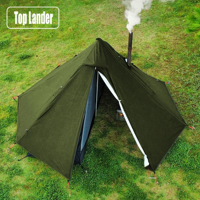 Camping Teepee Tent with Chimney Window Outdoor Ultralight Tipi Pyramid  Tent Double Layer Bushcraft 1 Person Tents Hot Tent - AliExpress