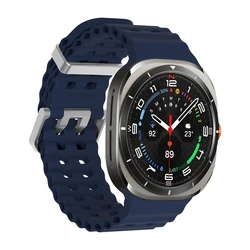 Premium Ultra Soft Silicone Watchband Bracelet for Galaxy Ultra 47mm (Silver-midnight blue)