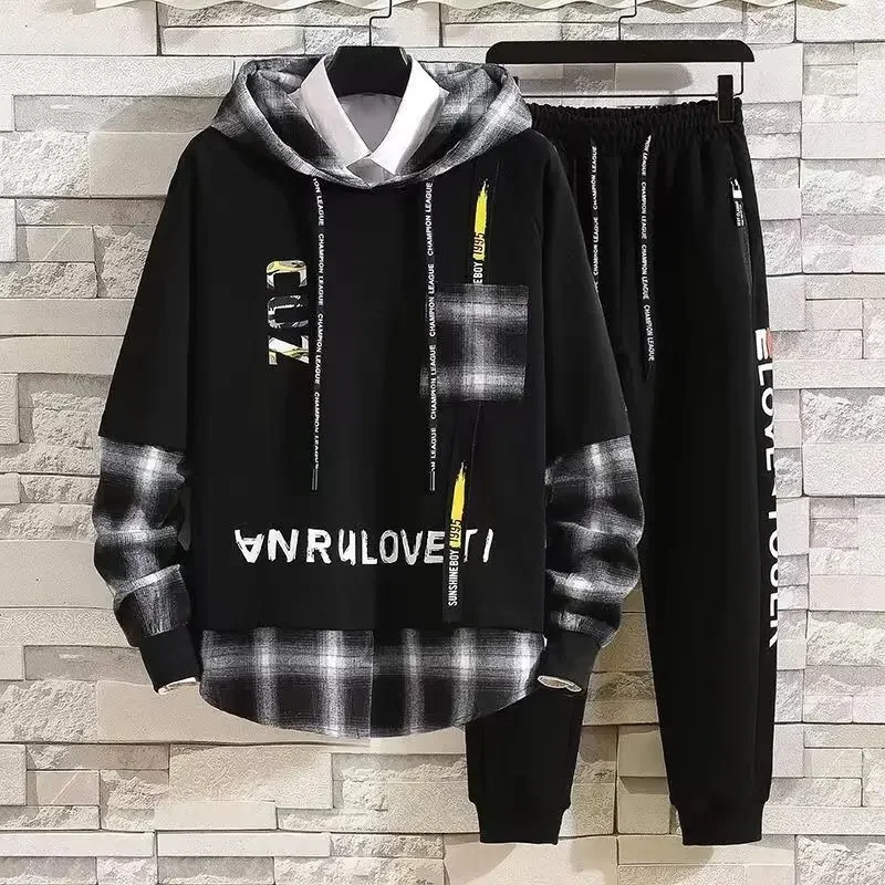 Kpop Cool Basic Pants Sets Chic Long Sleeve Top Stretch Spring Male T Shirt Hooded Sweatshirt Casual Autumn Slim Fit 2023 Trend