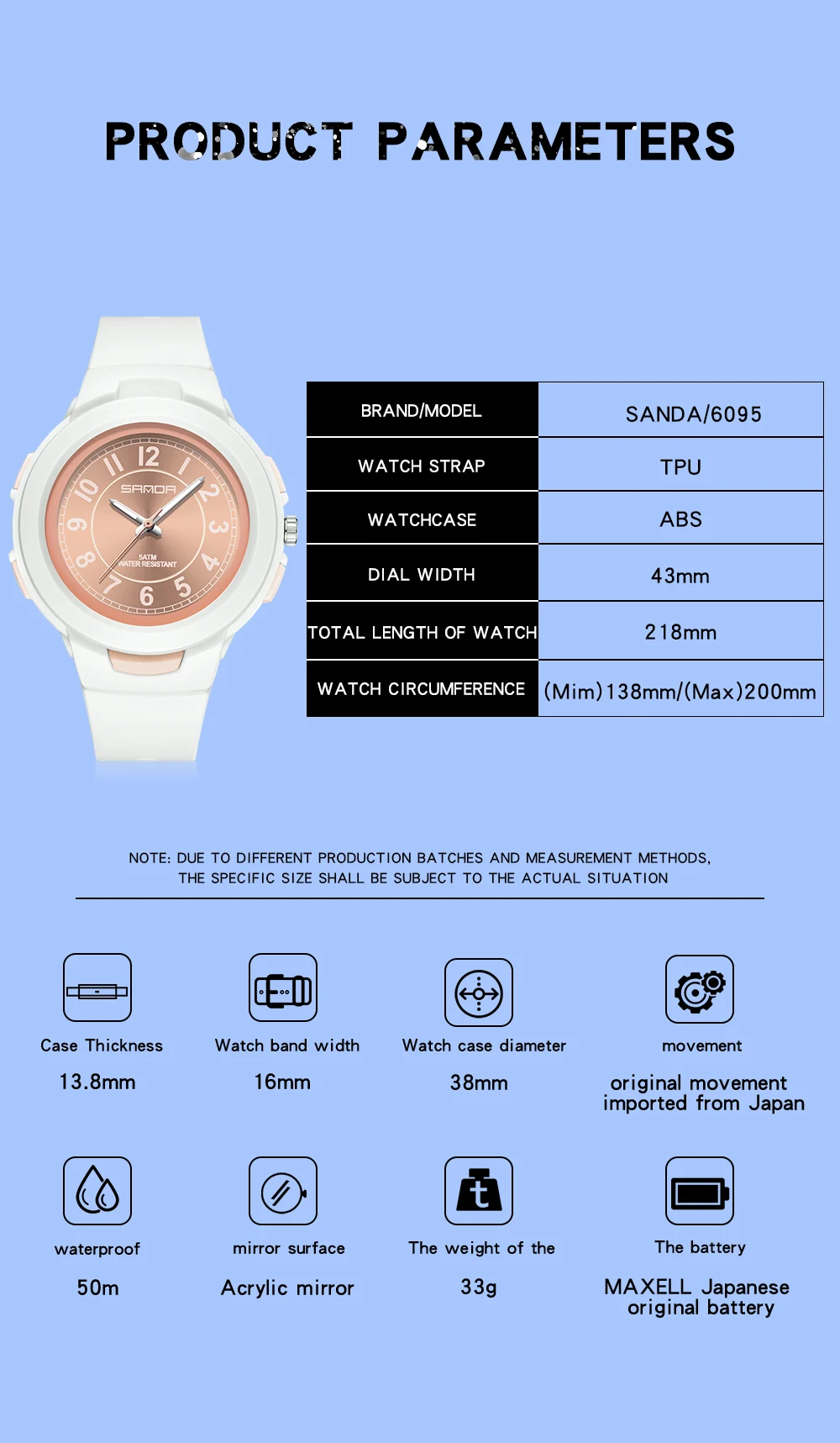 SANDA 2024 New Fashion Trend Ladies Watch Sports 50M Waterproof Wrist Watch Ladies Watch Casual Clock Relogio Feminino 6095 2