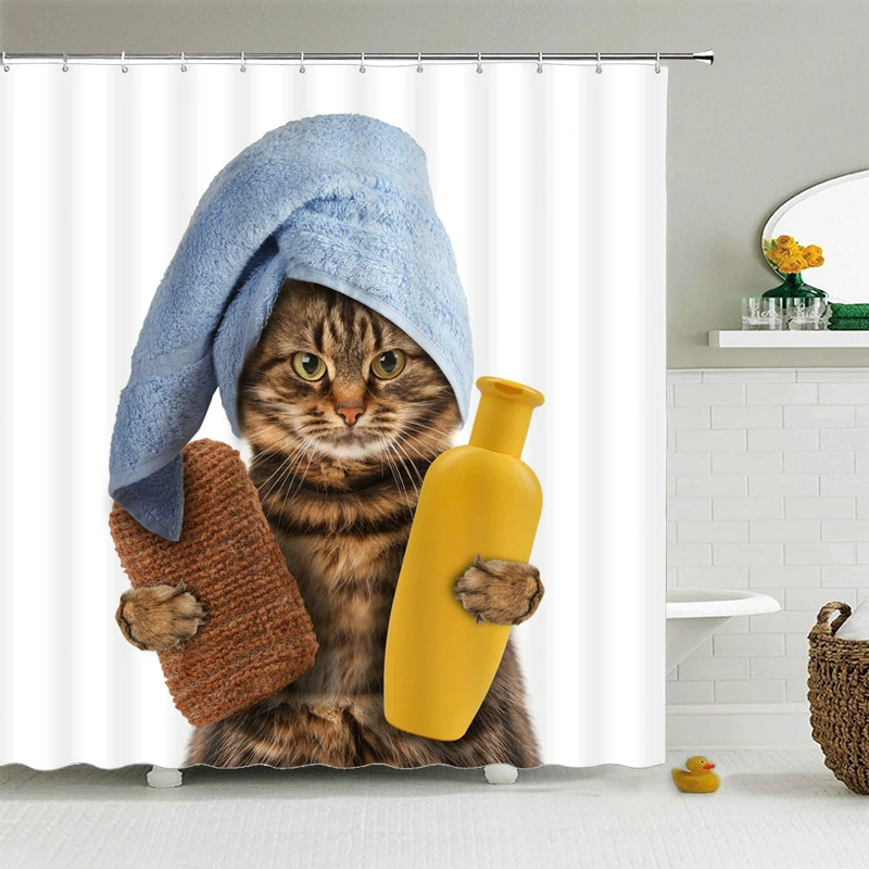 Funny Shower Curtains Bathroom Curtain With Hooks Decor Waterproof Cat Dog 3d Bath 180*180cm Creative Personality Shower Curtain shower curtains