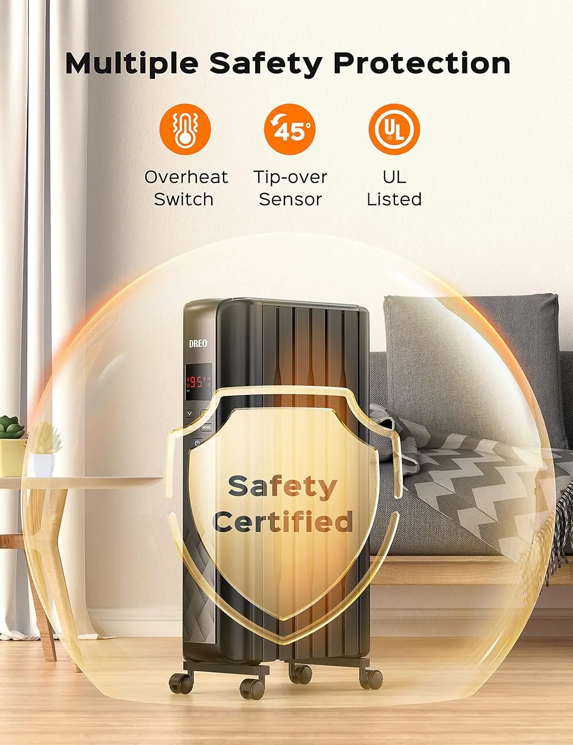 Oil Filled Radiator Heater, Electric Radiant Heater with Remote Control, 4 Modes, Overheat & Tip-Over Protection, 24h Timer, Dig