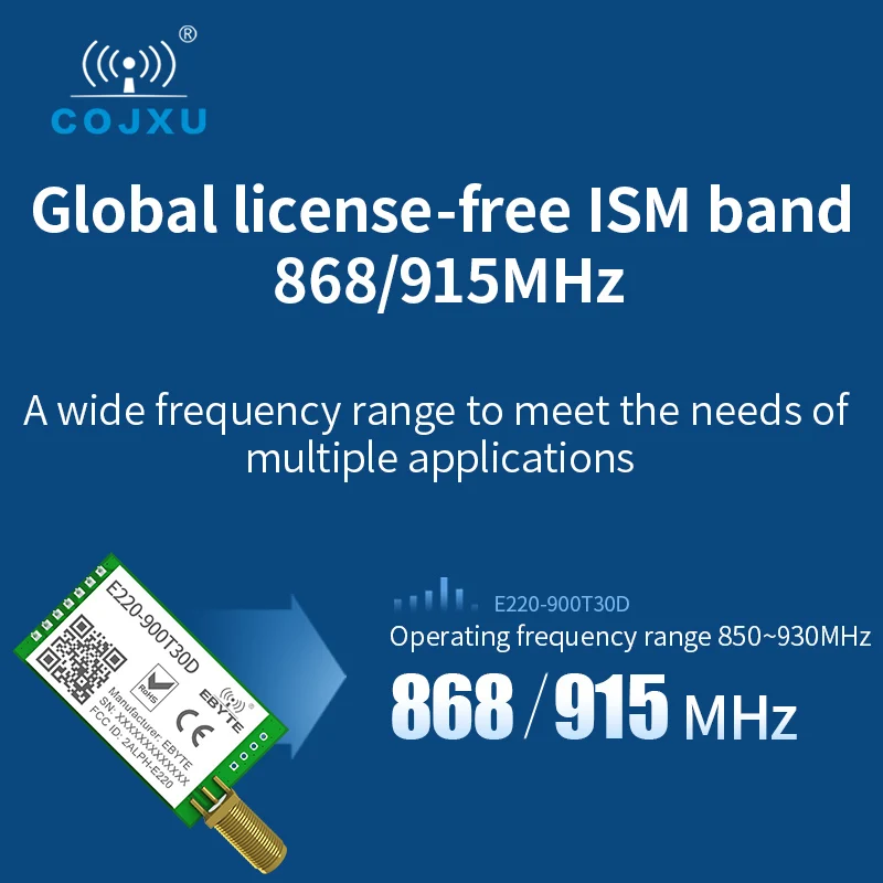 LoRa LLCC68 868MHz 915MHz Wireless Module 30dBm Long Range10km RSSI cojxu E220-900T30D SMA-K UART Transmitter Receiver SEMTECH wireless module