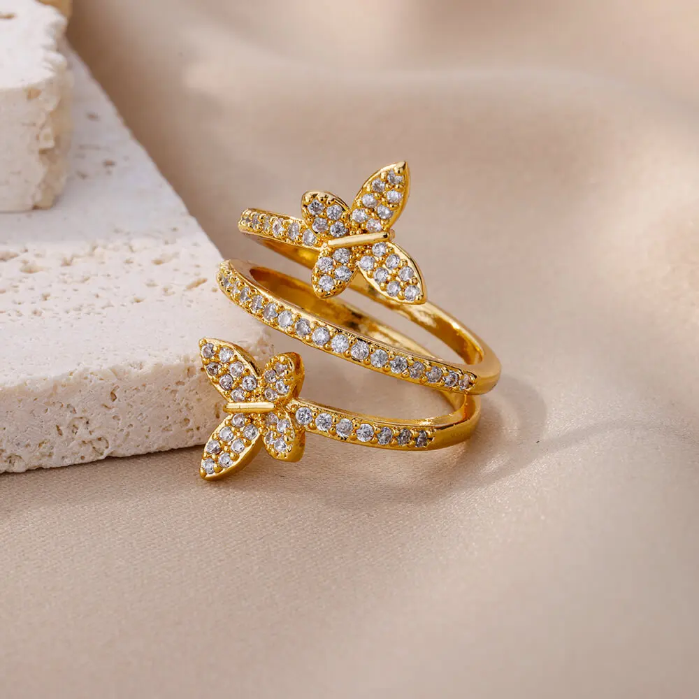 Zircon Double Adjustable Ring Stainless Steel For Women