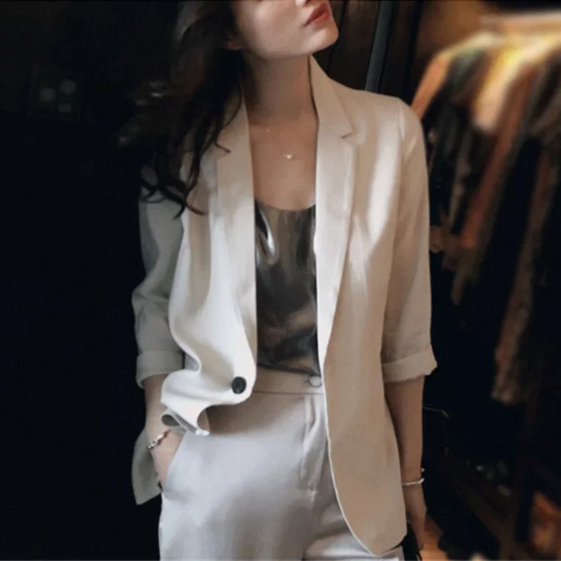 

Jacket Blazer Woman White Outerwears Clothes Solid Coats for Women Loose Fashion 2023 Bring New Arrivals Korean Luxury Clothing