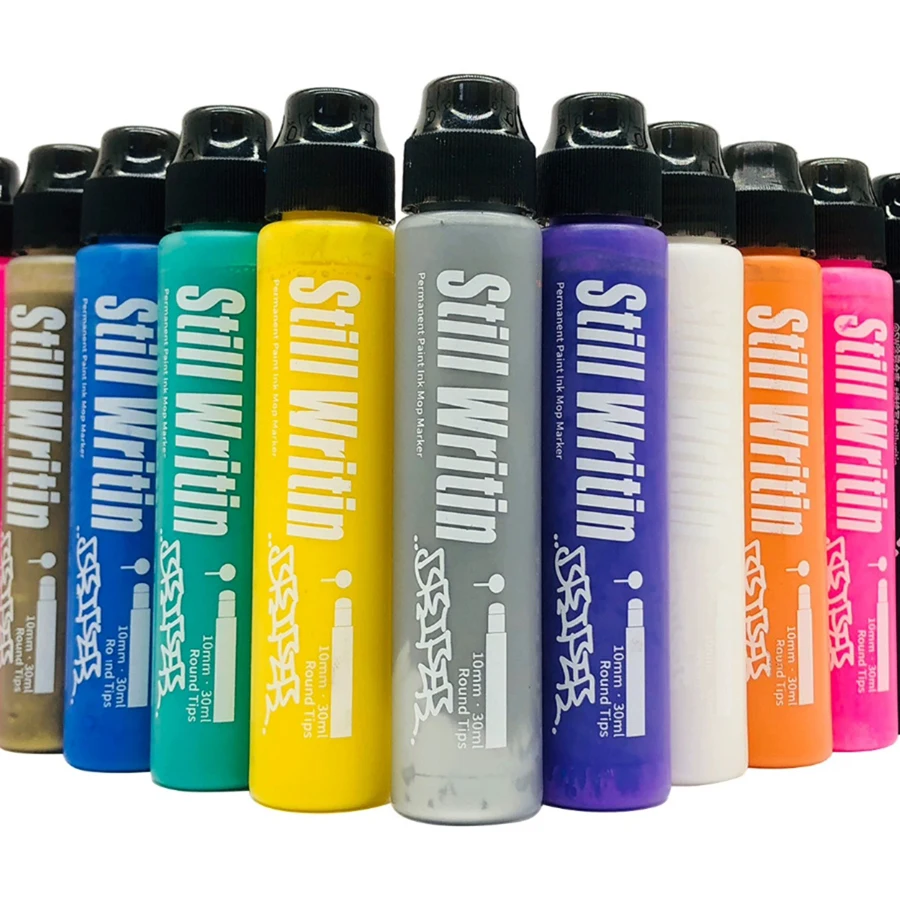 Permanent Marker Pen 30ml Graffiti Paint Pen 10mm Round Head Waterproof for Graffiti on Glass Cardboard Plastic Metal