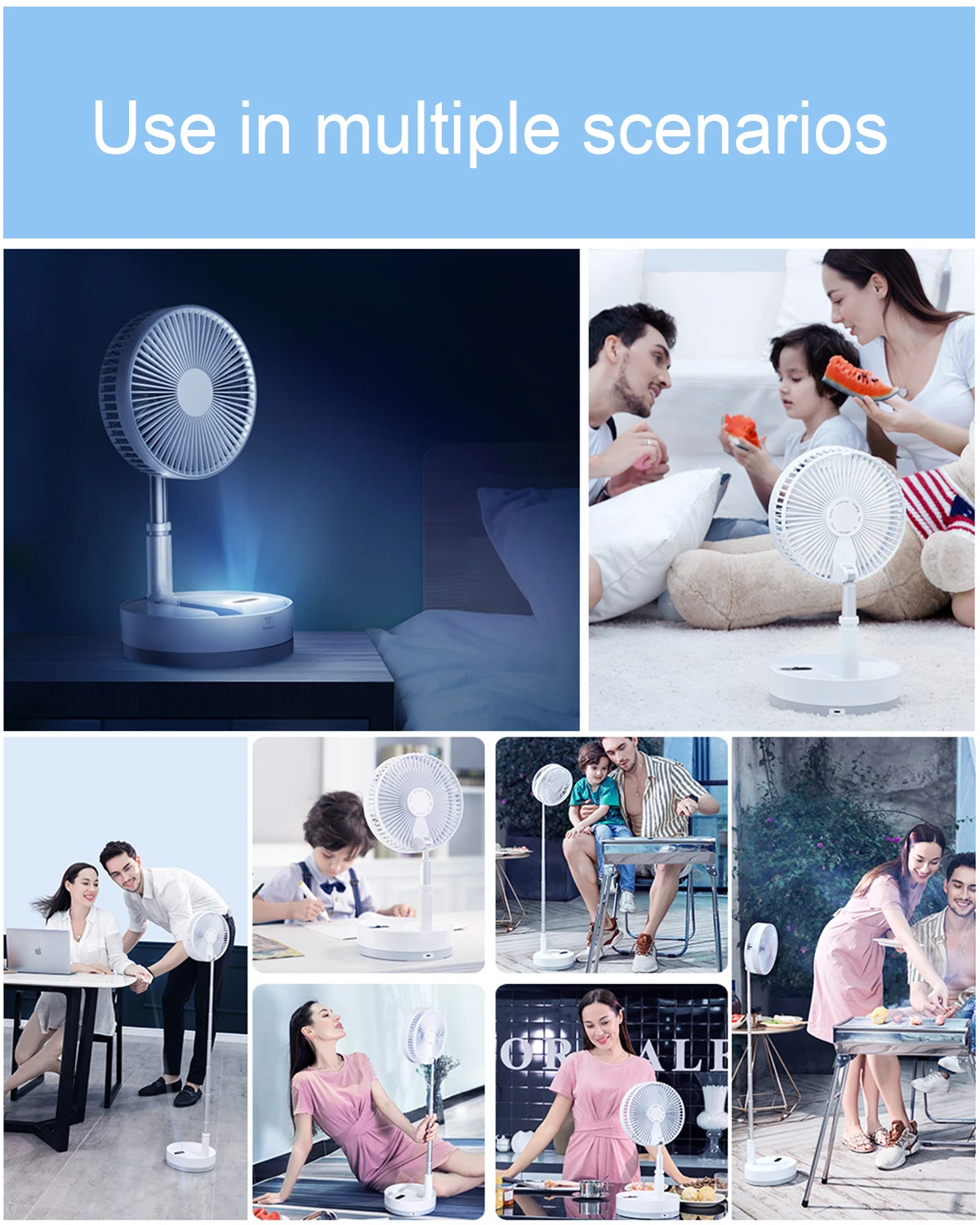 Foldable Fan Foldaway Oscillating with Remote Control, 10800mAh Rechargeable Battery Operated Portable for Camping, 4 Speed, 3