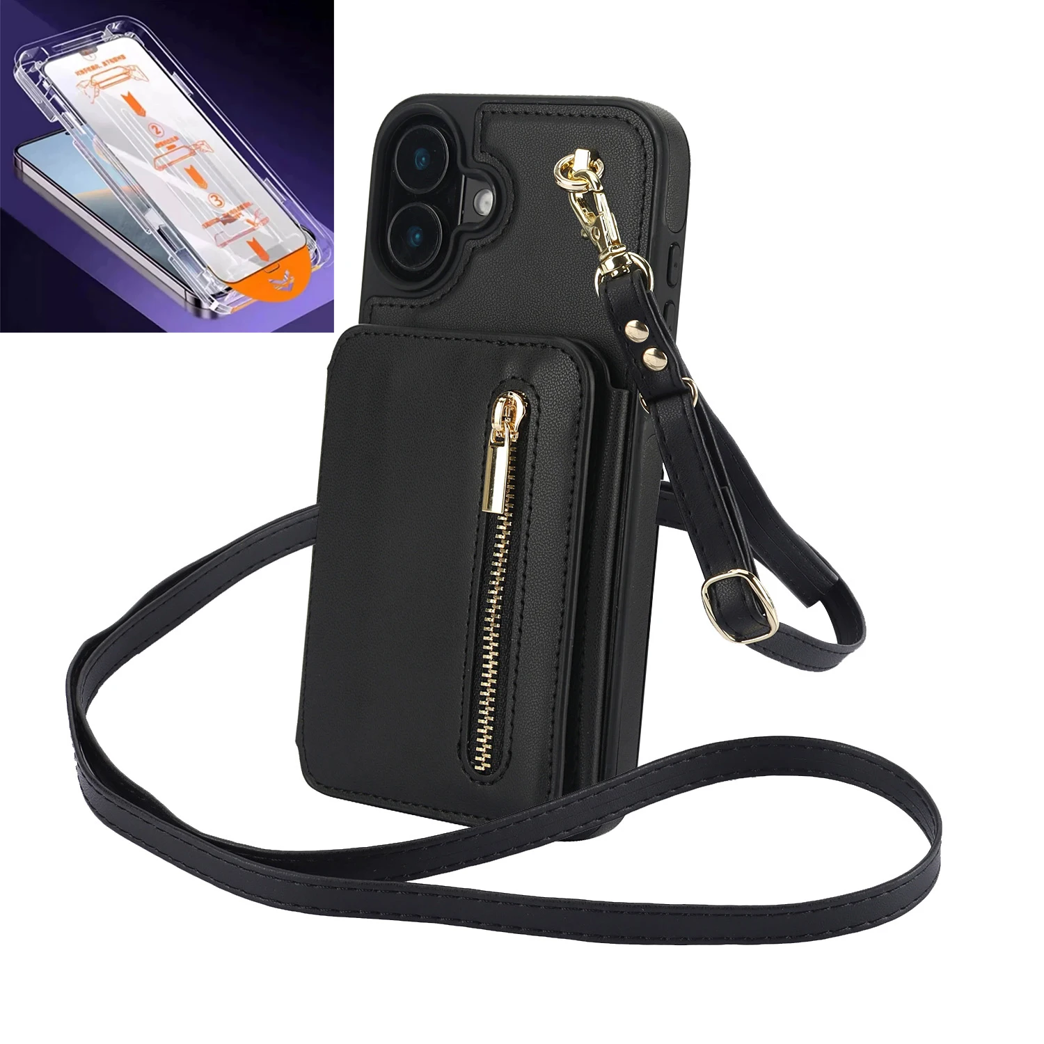 Elegant Crossbody Leather RFID Wallet Phone Case & Zipper Pocket Purse Cover