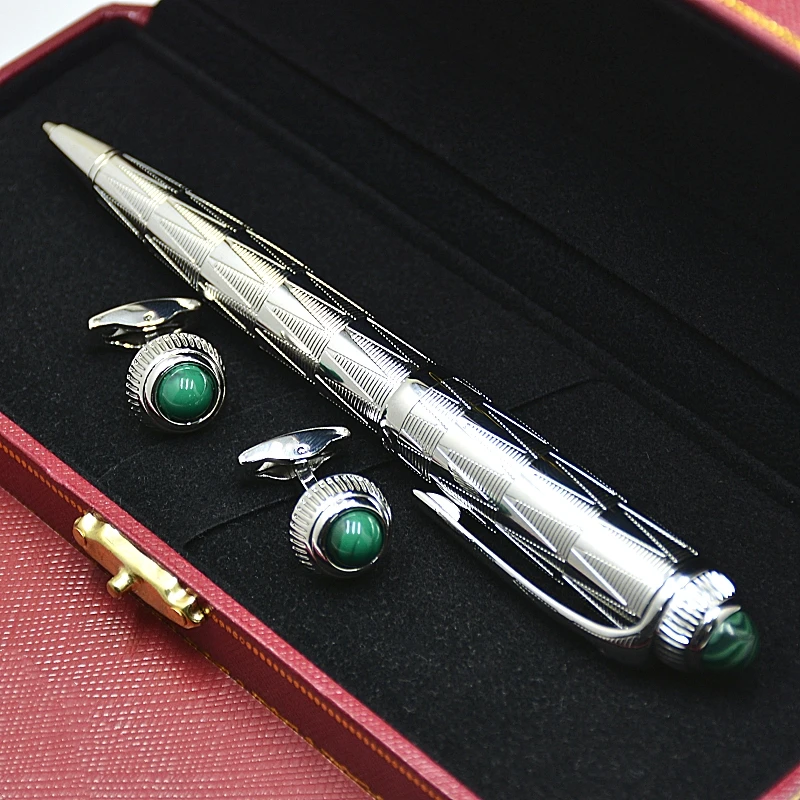 

Luxury Gift Set AAA Quality R Series Ct Metal Ballpoint Pen Unique Carving Design Office Writing Ball Pen With Cufflinks And Box