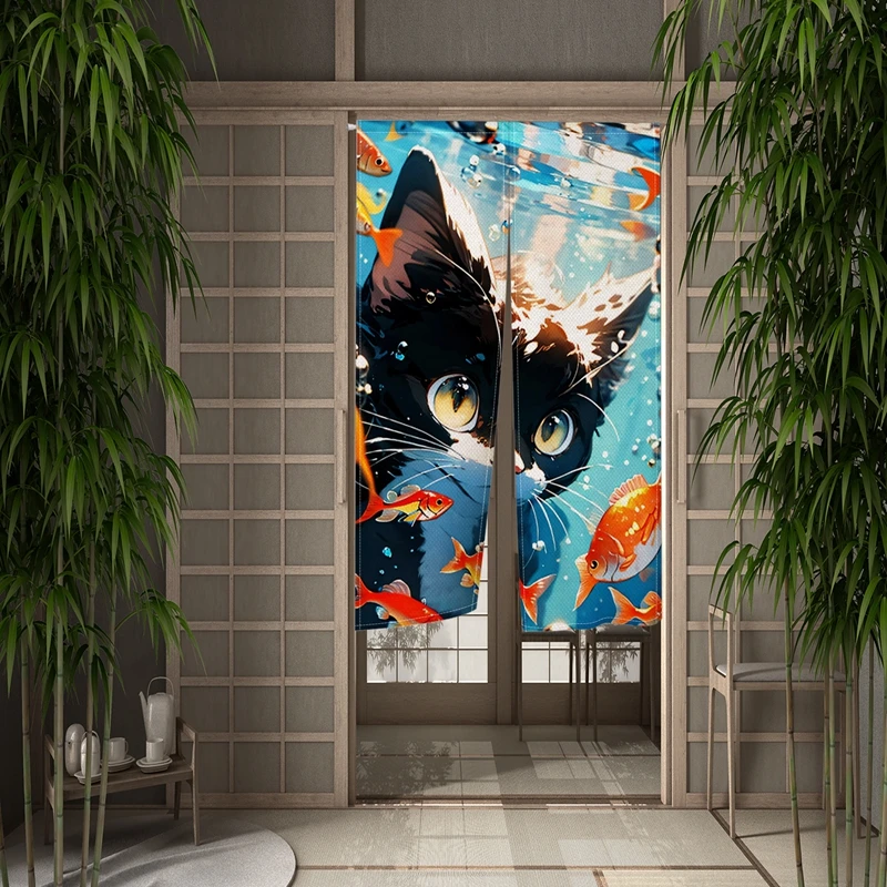 Cartoon AI Cat Door Curtain Funny Dining Room Door Decor Curtain Partition Curtain Drape Kitchen Entrance Hanging Half-Curtain 6