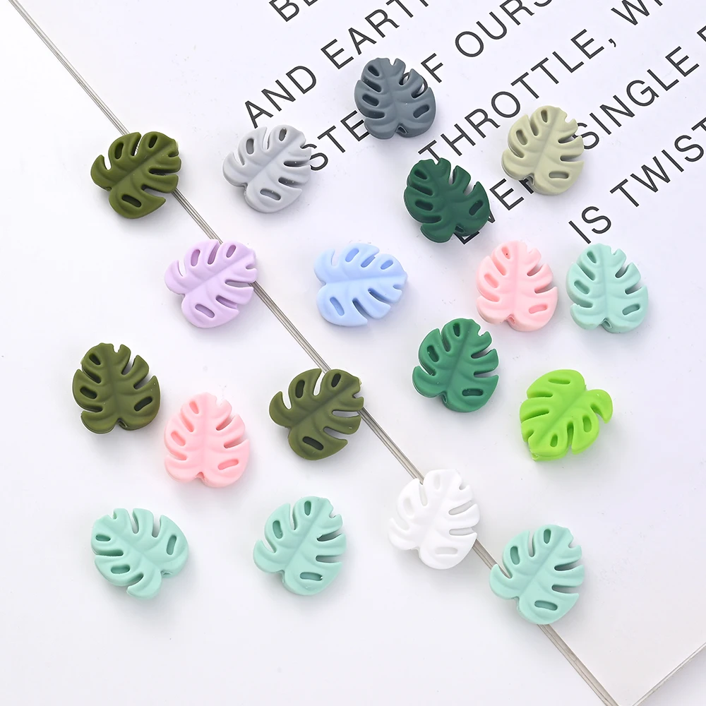 10Pcs New Leaf Pattern Baby Silicone Teether Beads DIY Infant Chew Nursing Teether Goods Toy Pacifier Chain Making Accessories 6