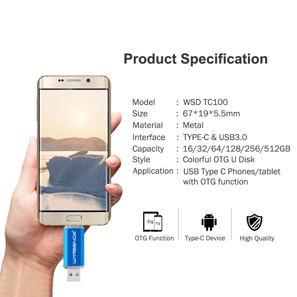 Wansenda-otg Usb Flash Drive Pen Drive tipo c 3.0 Pendrive para Dispositivos tipo c 512gb 256gb 128gb 64gb 32gb 16gb Hot Sale - Imagem 5