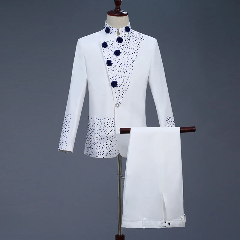 

[Jacket+Pants]New Fashion Slim Business Casual Boutique Elegant Gentleman Men's Diamond-studded Suit Wedding Christmas Halloween