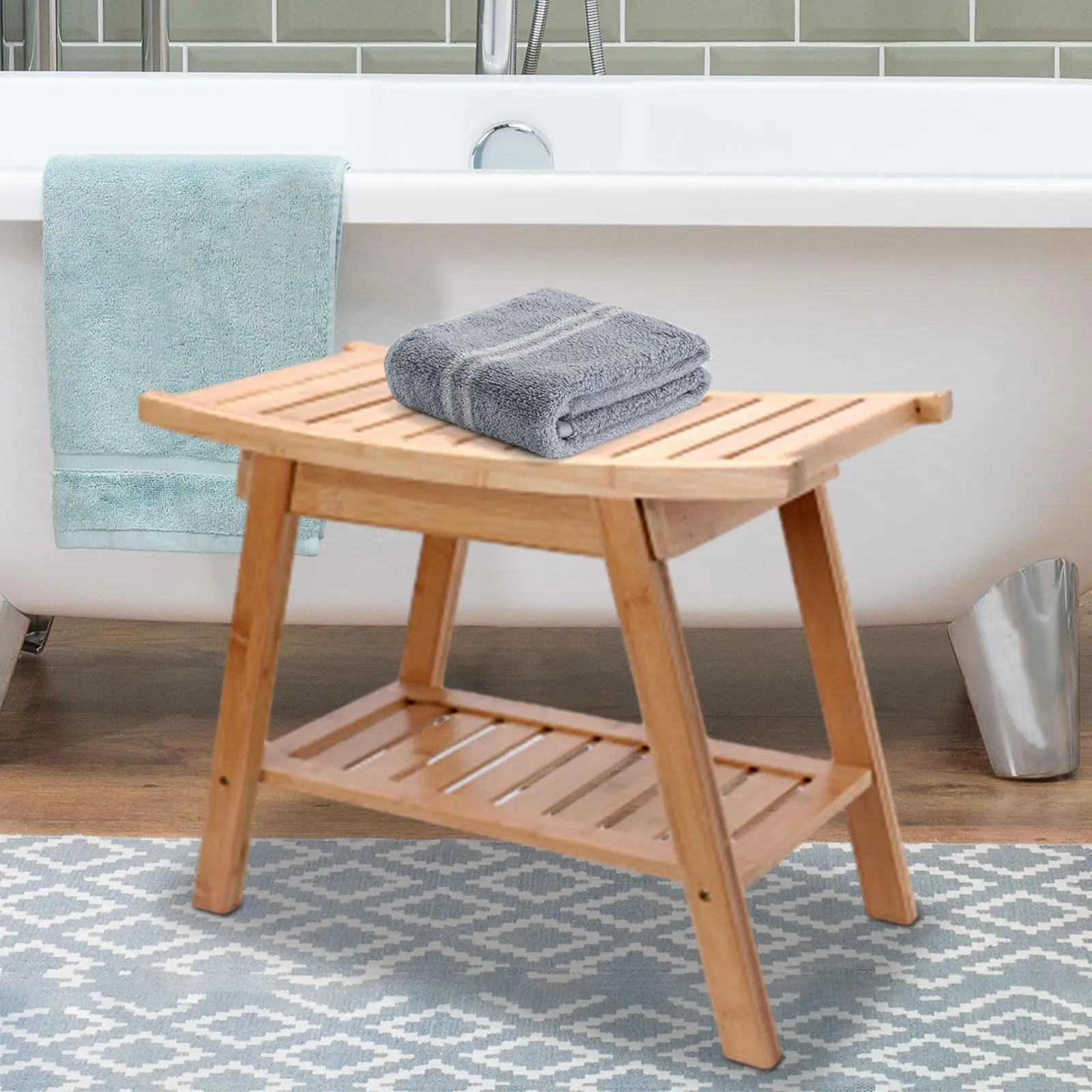 Shower Stool Shower Bath Chair with Storage Shelf 2 Tier Water Resistant Bathroom Seat for Corridor Inside Shower Shaving SPA Shower Stool Shower Bath Chair with Storage Shelf 2 Tier Water Resistant Bathroom Seat for Corridor Inside Shower Shaving SPA