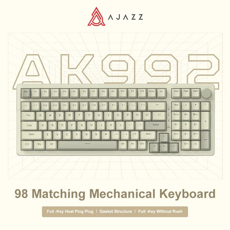 Ajazz AK992 Wired Mechanical Keyboard 98-Key Full Layout Hot-Swap USB Gaming keyboard Multimedia Key Knob for Desktop PC Laptop 1