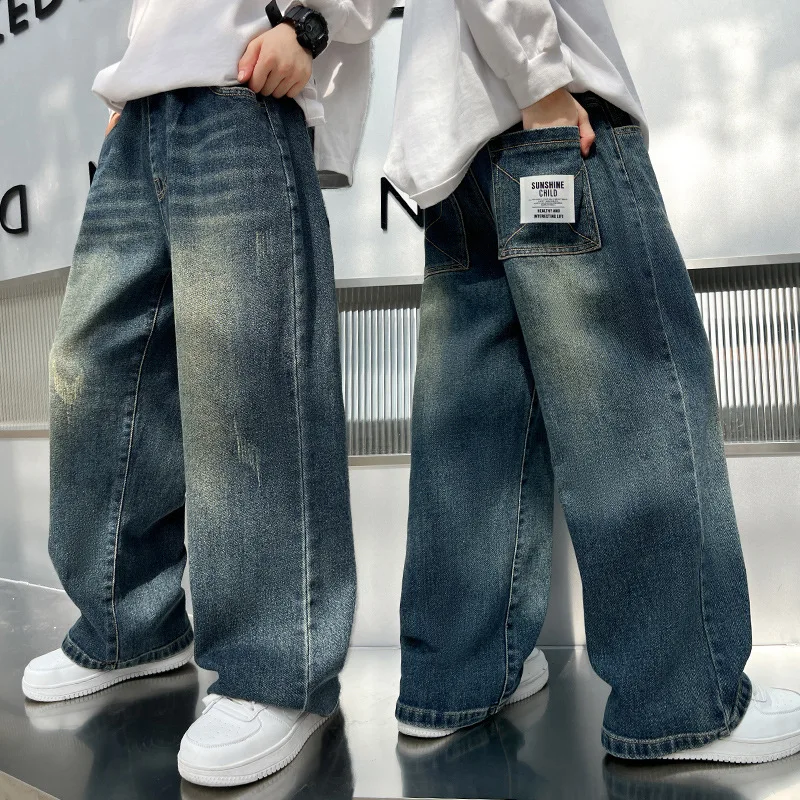 Spring Autumn Kids Casual Jeans for Big Boy Child Fashion Vintage Trousers Cotton Sweatpants Teenage Baby Boys Clothes Jeans