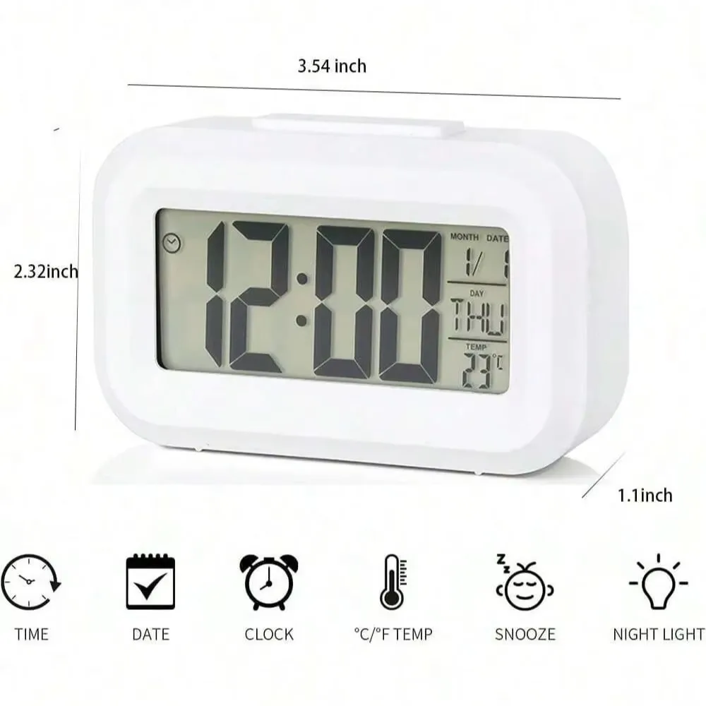 Compact Digital Alarm Clock for Bedroom, Kids, Travel, or Bathroom - 24-Hour Display (Battery Not Included)