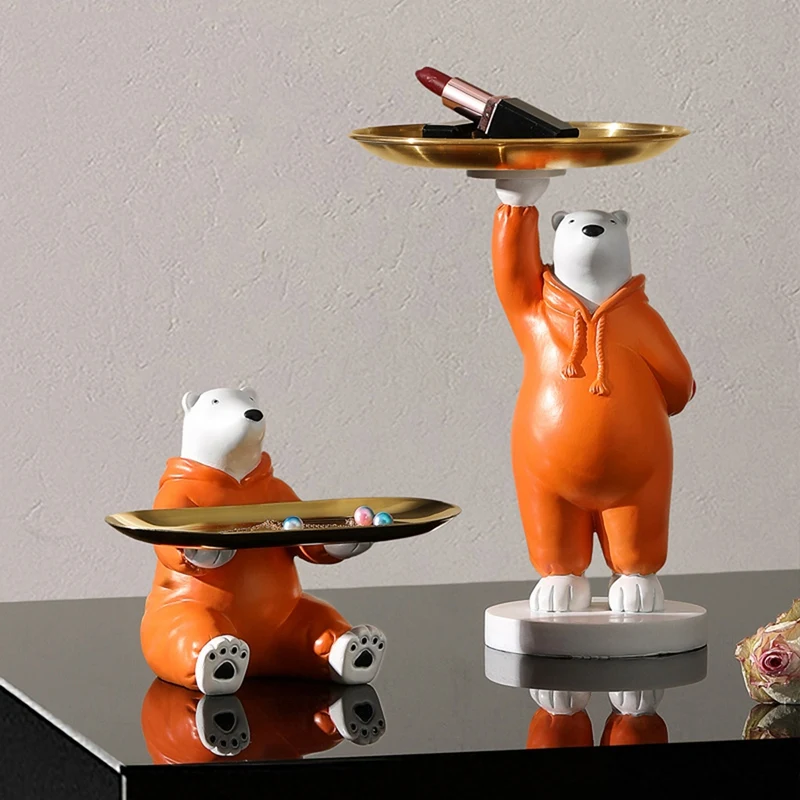 

Resin Confession Bear Figurines Love Polar Bears Tray Statue Home Decor Key Storage Art Sculpture Desktop Ornament