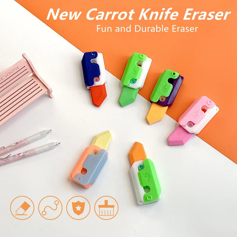 

3D гравитационный нож в виде моркови, ластик из АБС-пластика, 3D печать, пластиковый нож в виде моркови, легкий съемный ластик, Детские канцелярские принадлежности