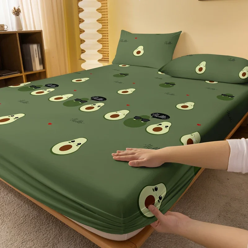 1 Cartoon Cute Avocado doll printed matte Fitted Sheet, bedroom printed bed cover, bedding (excluding pillowcases) 2