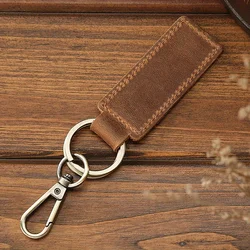 Vintage Leather Keychain - Premium Car Key Fob Accessory (Brown)