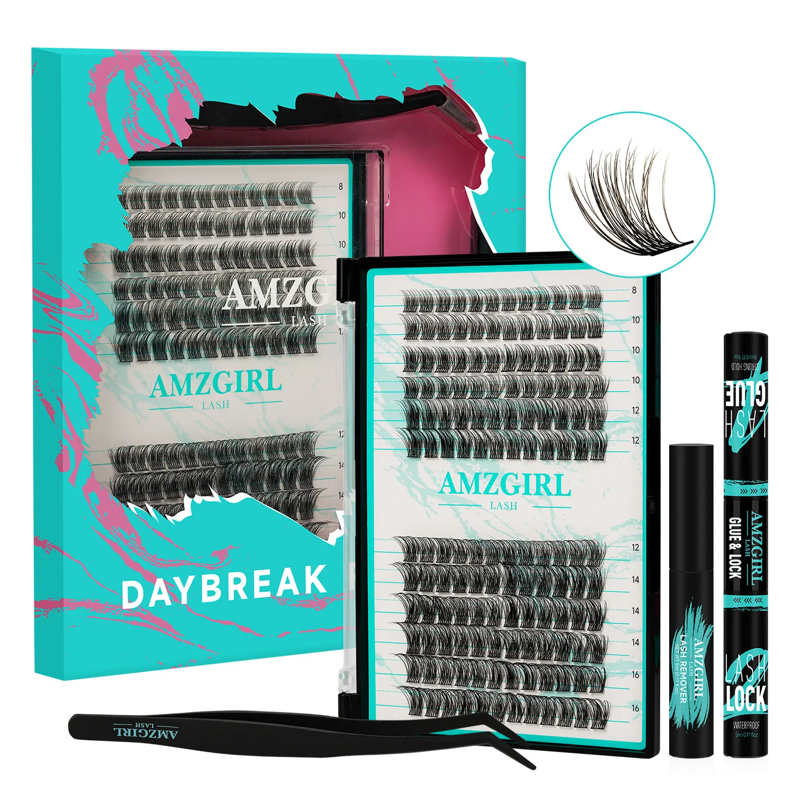 

AMZGIRL LASH DIY комплект ресниц 144pcs Cluster Lashes D Curl Waterproof Bond and Seal с пинцетом для удаления, легко наносится