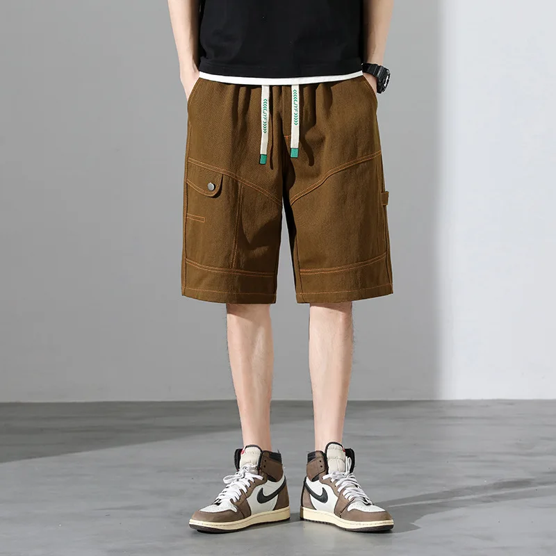 Oversized pure cotton shorts quarter length pants, loose and casual, plus fat straight pants men clothing