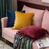 Velvet Soft Solid Decorative Throw Pillow Cover with Tassels Boho Accent Luxury Gift Cushion Case for Couch Bedroom Car Yellow 6