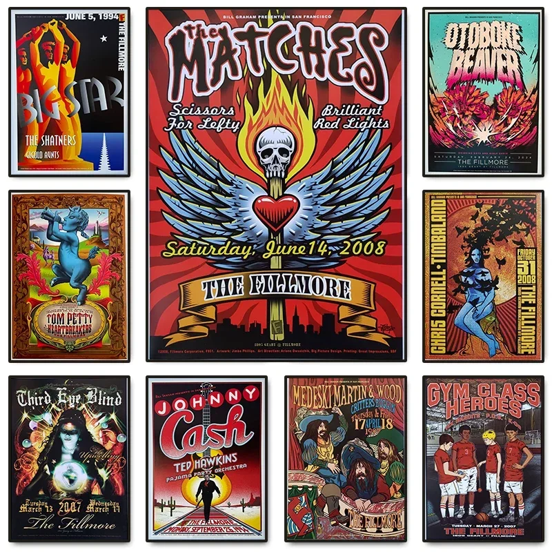 Vintage The Fillmore Posters Aesthetic Concert Music Art Canvas Painting for Office Club Living Room Home Wall Decoration Gift