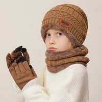 Children's Hat Scarf Glove Set Baby Knitted Woolen Hats Plus Velvet Warm Neck Scarfs Fashion Winter Kids Outdoor Cold-Proof 3Pcs 3
