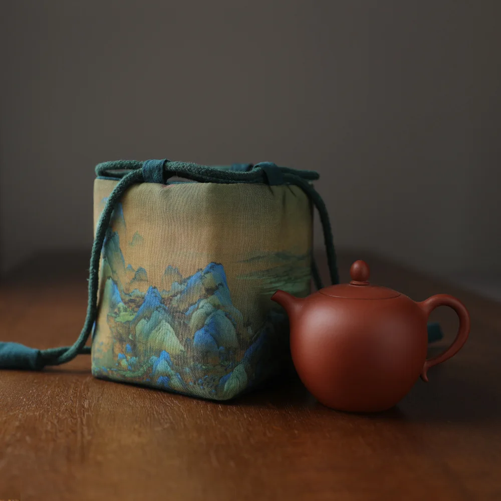 Portable Empty Fabric Bag Printed Cloth Bag Tea Cozies For Teapot String Linen Teapot Tied Tea Cups Teaware Storage ZC788