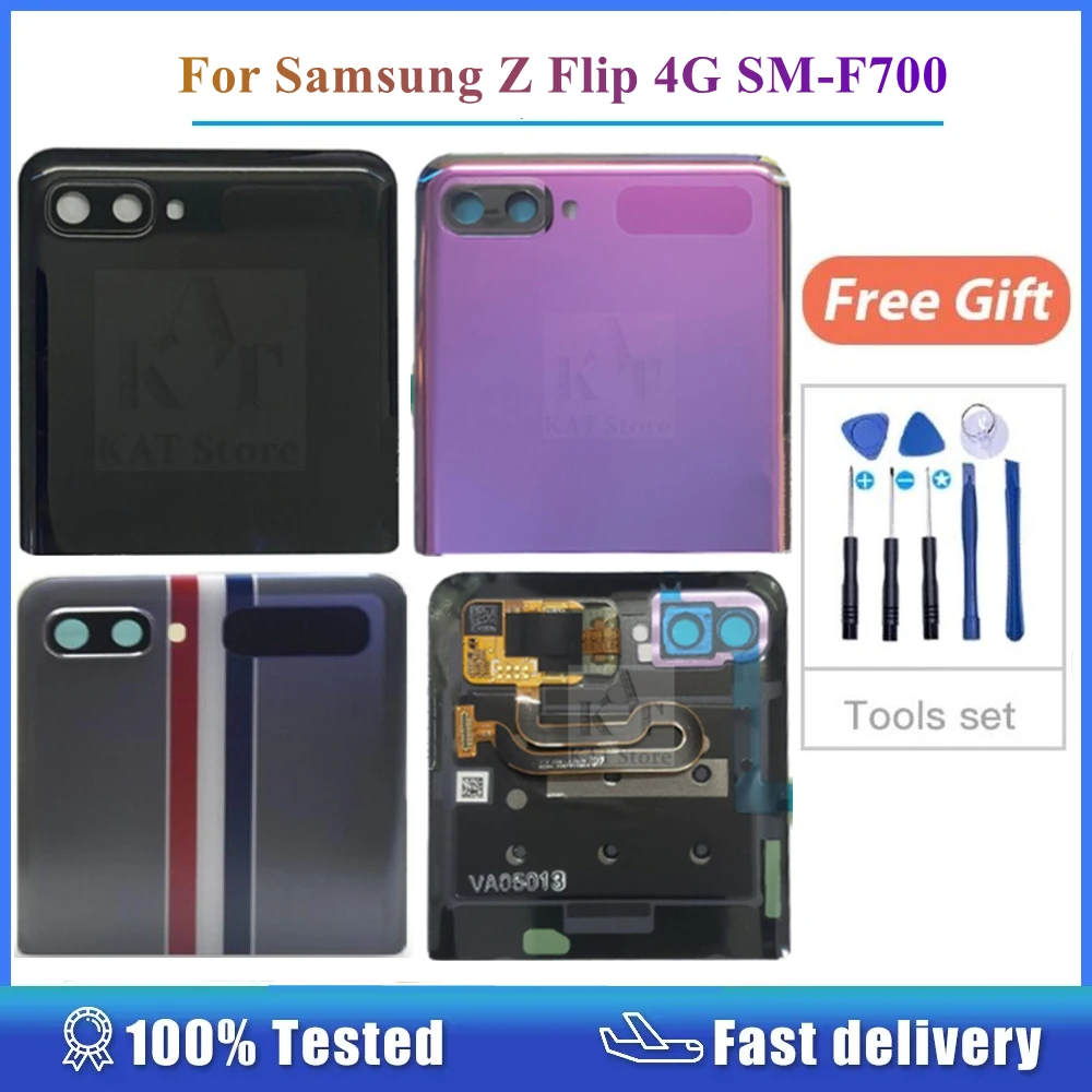 

1Pcs For Samsung Galaxy Z Flip 4G SM-F700 F7000 Battery Top Back Glass Cover Rear Door Housing Case With Small LCD Screen