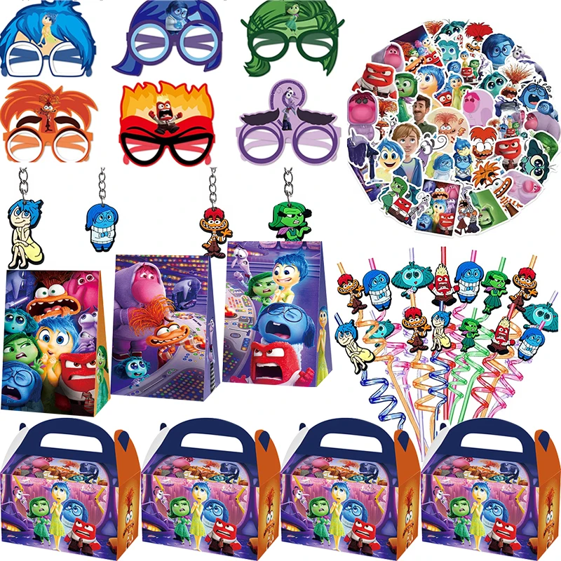 Inside Out 2 Theme Party Favors Supplies Paper Bags Sticker Straw for Kids Birthday Party Wrist Bands Pinata Party Gift