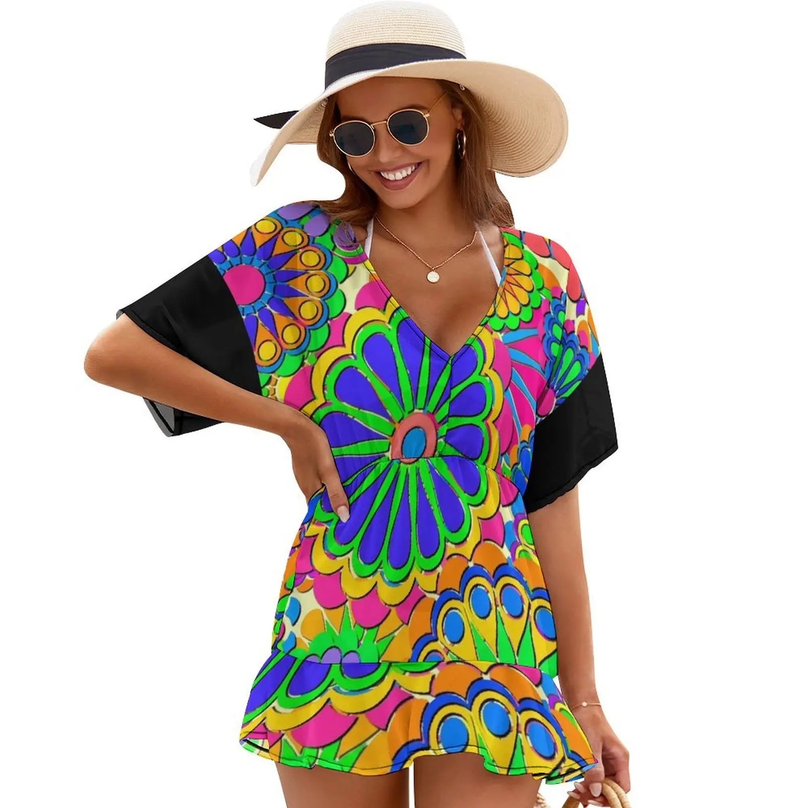 

Bright Colorful Flower Power Hippy Retro Style Cover Ups clothes ladies dresses for special occasion