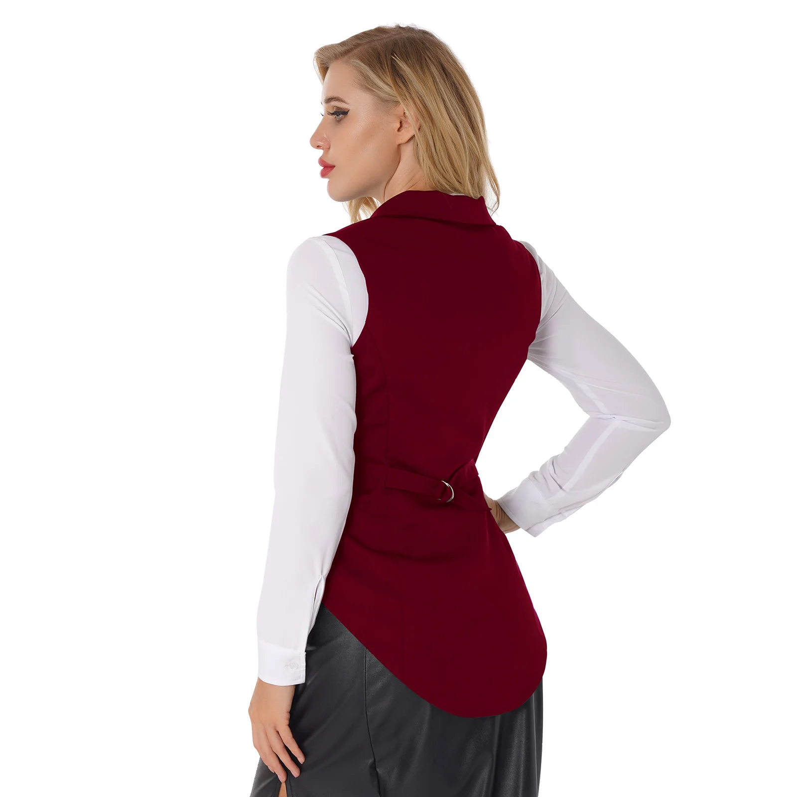 Women Lapel Waistcoat Office Work Ladies Sleeveless Blazer Curved Hem One Button Vest for Office Lady